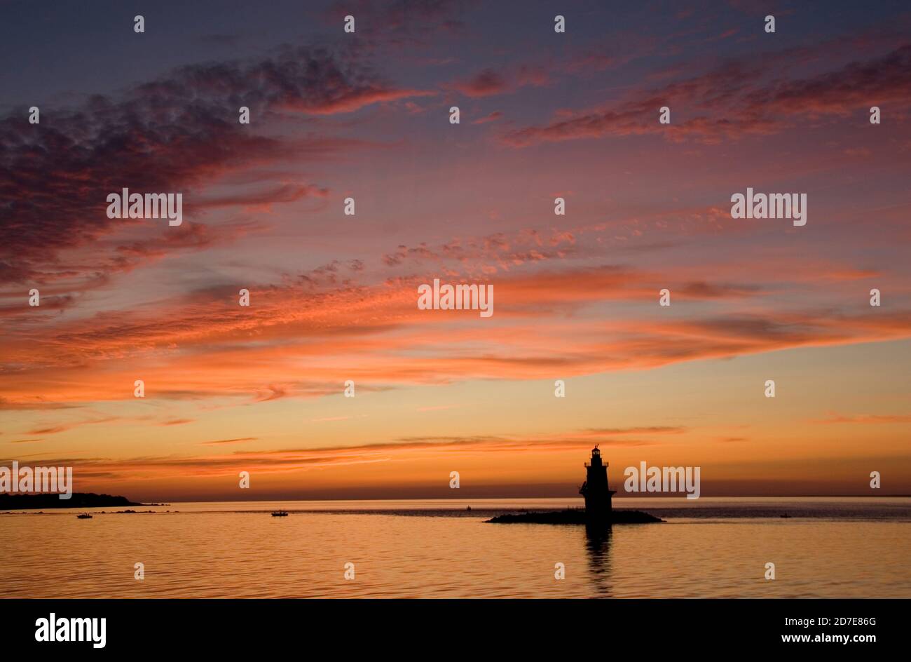 Sunset at Orient Point Lighthouse, Long Island, New York, USA Stock