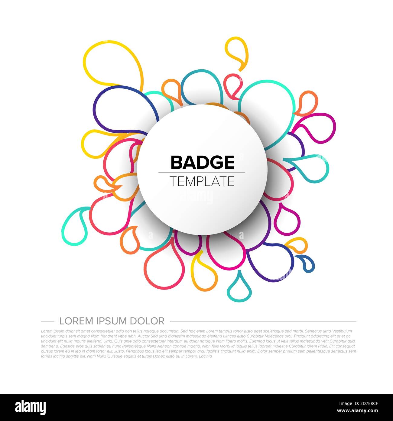 Colorful creative badge / tag template with sample content and fresh ...