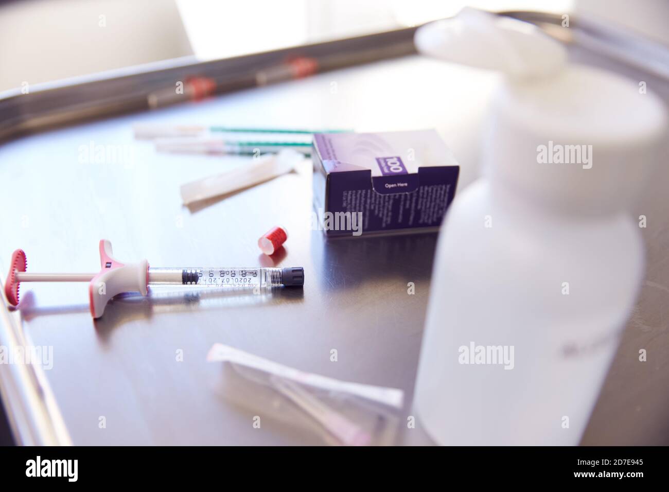 Close Up Of Syringe And Treatment Used For Botox Injection Stock Photo