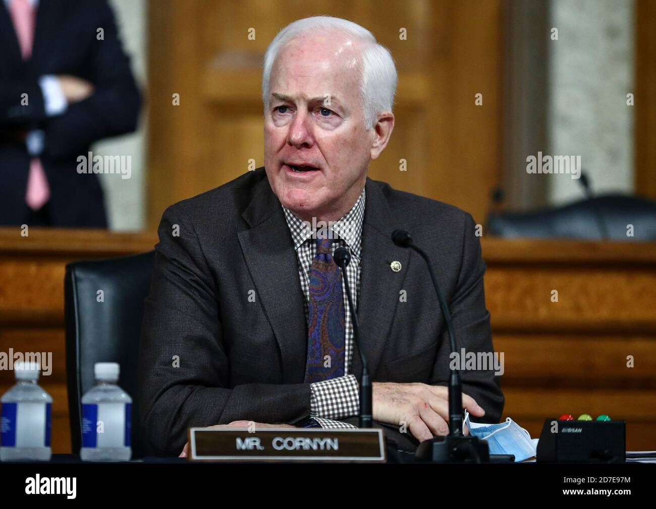 U.S. Senator John Cornyn (R-TX) attends a Senate Judiciary Committee meeting on the nomination of  Judge Amy Coney Barrett to be an associate justice of the U.S. Supreme Court on Capitol Hill in Washington, U.S., October 22, 2020. (Photo by Hannah McKay/Pool/Sipa USA) Stock Photo