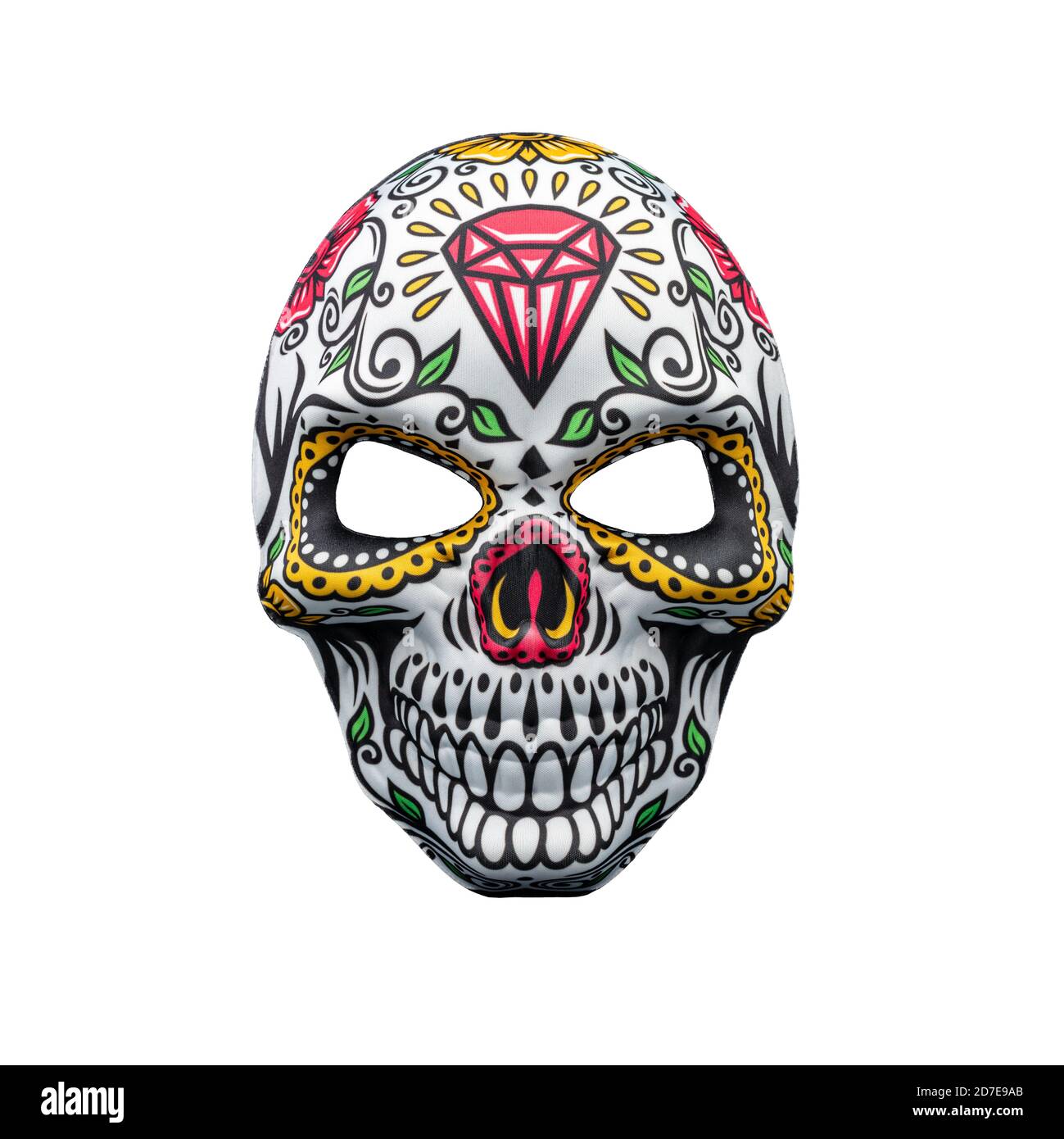 Halloween mask representing a traditional mexican skull with colorful  floral pattern isolated on a white background Stock Photo - Alamy