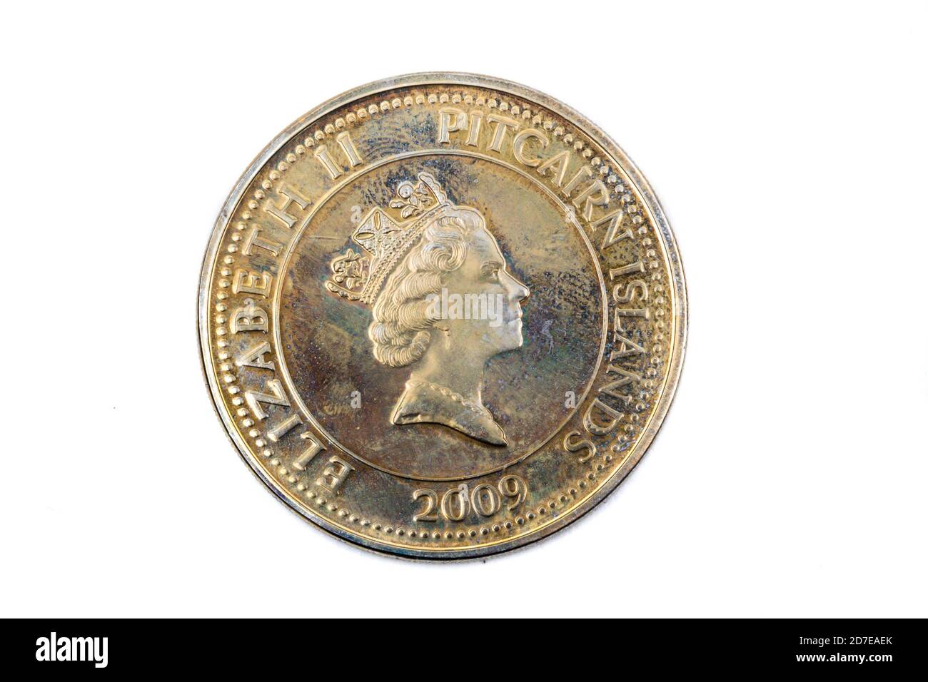 A close up view of a One Dollar Coin from the Pitcairn Islands Stock Photo