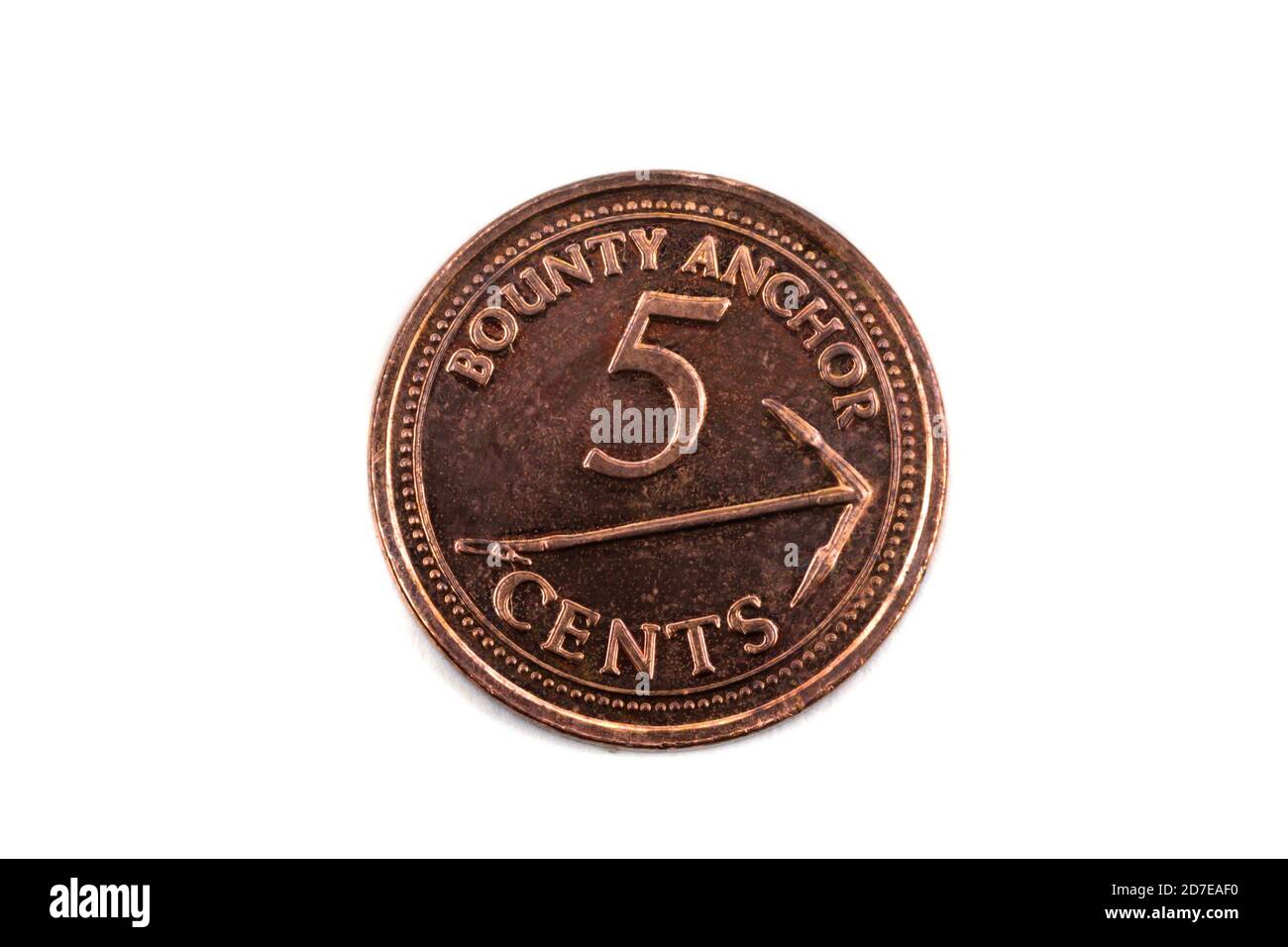 A close up view of a Five Cents coin from the Pitcairn Islands Stock Photo