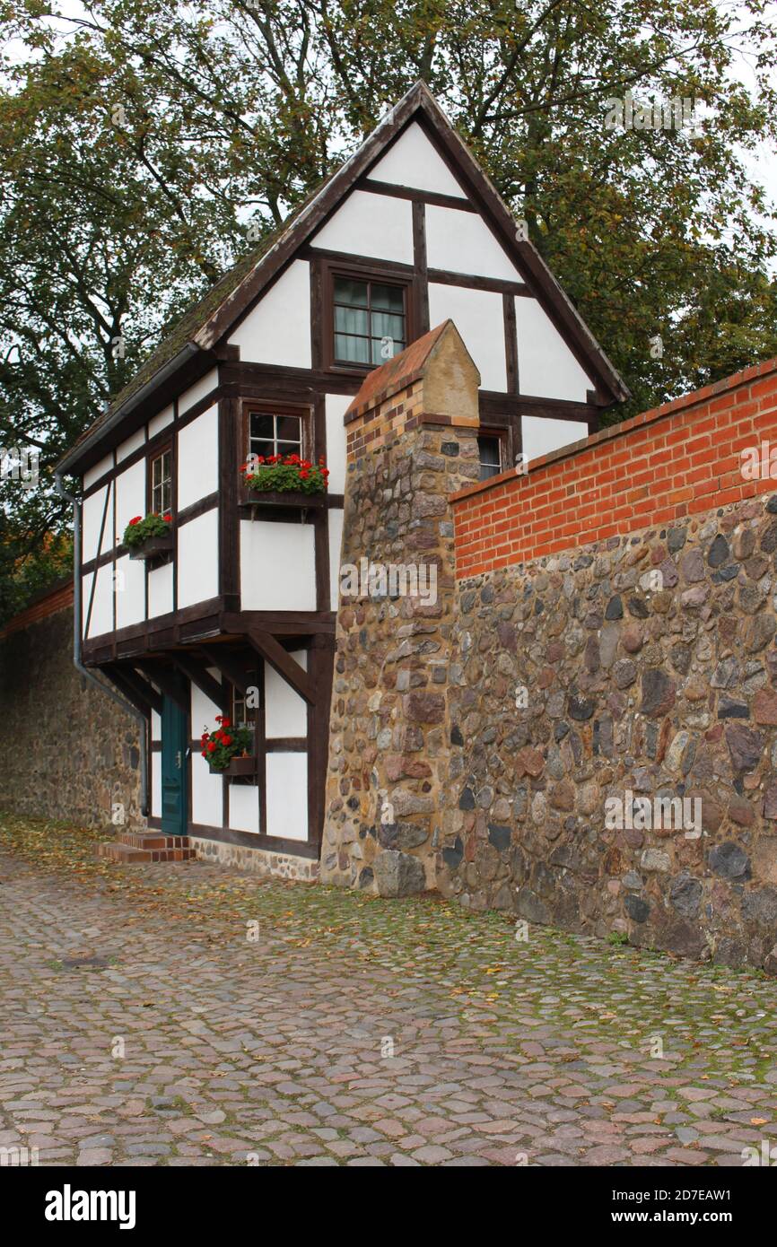Wiekhaus in the historical City Wall, Neubrandenburg Stock Photo