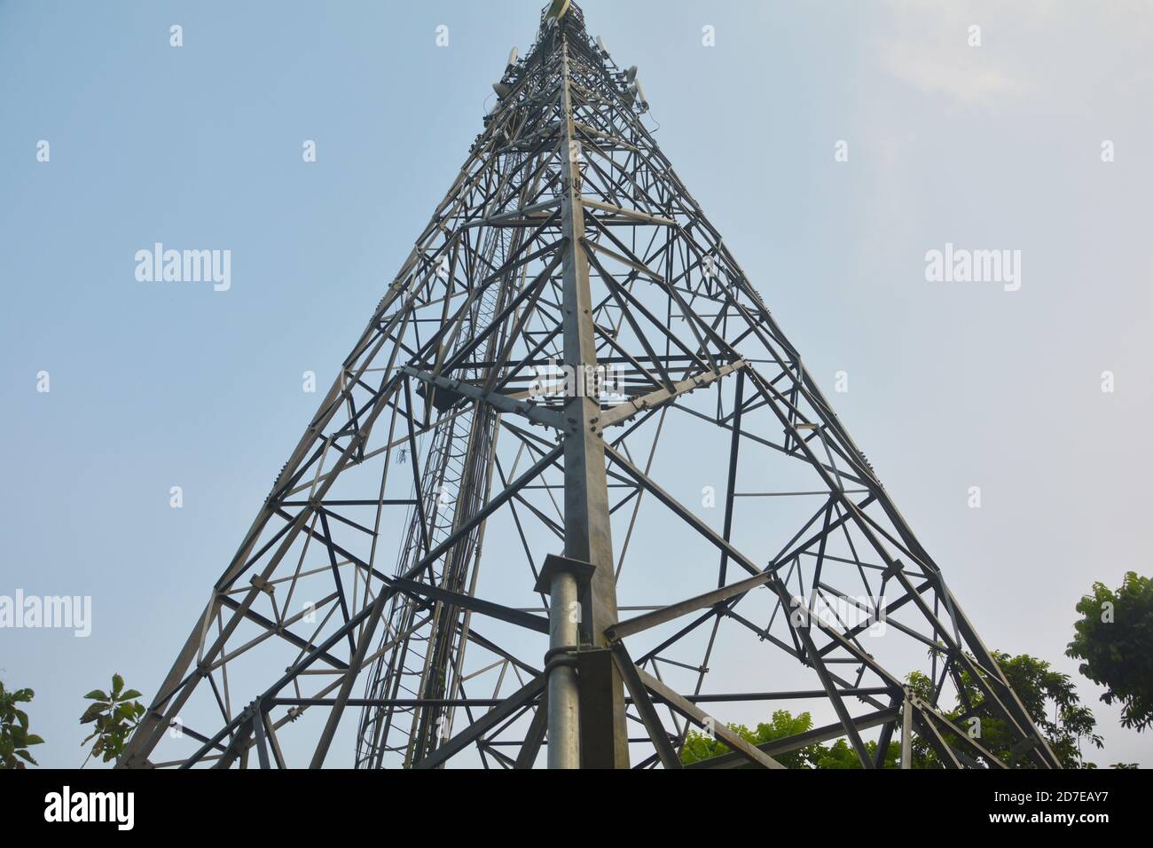 Long high angle shot of a mobile tower in India, selective focusing Stock Photo