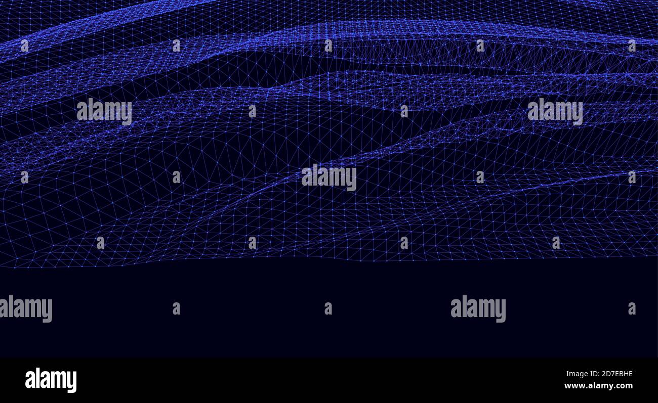 Water Surface. Wavy Grid Vector Background on dark blue Stock Vector