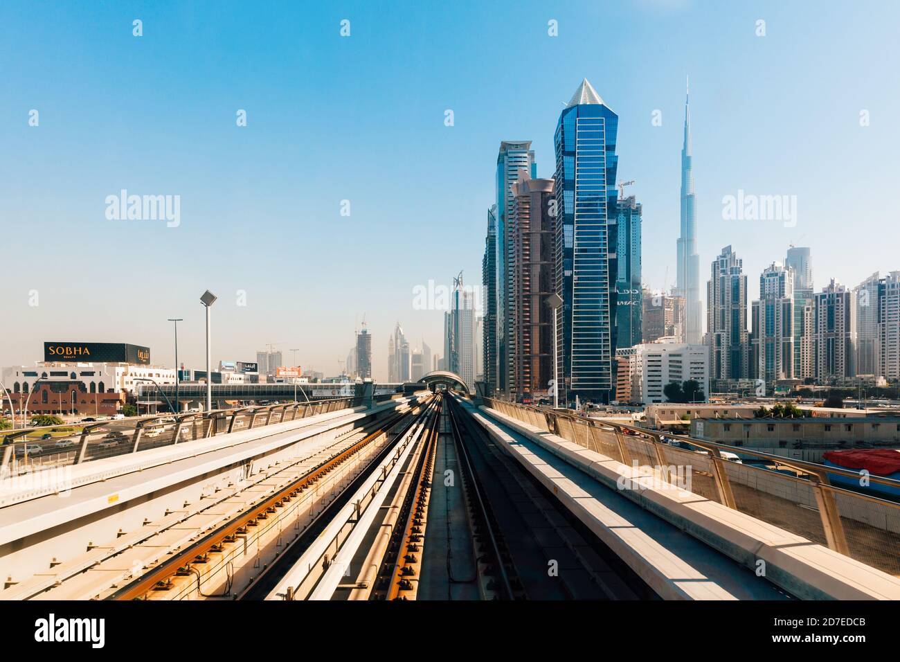 Dubai, UAE - January 25, 2020: View of the Dubai downtown skyline from a metro station, Dubai, UAE Stock Photo