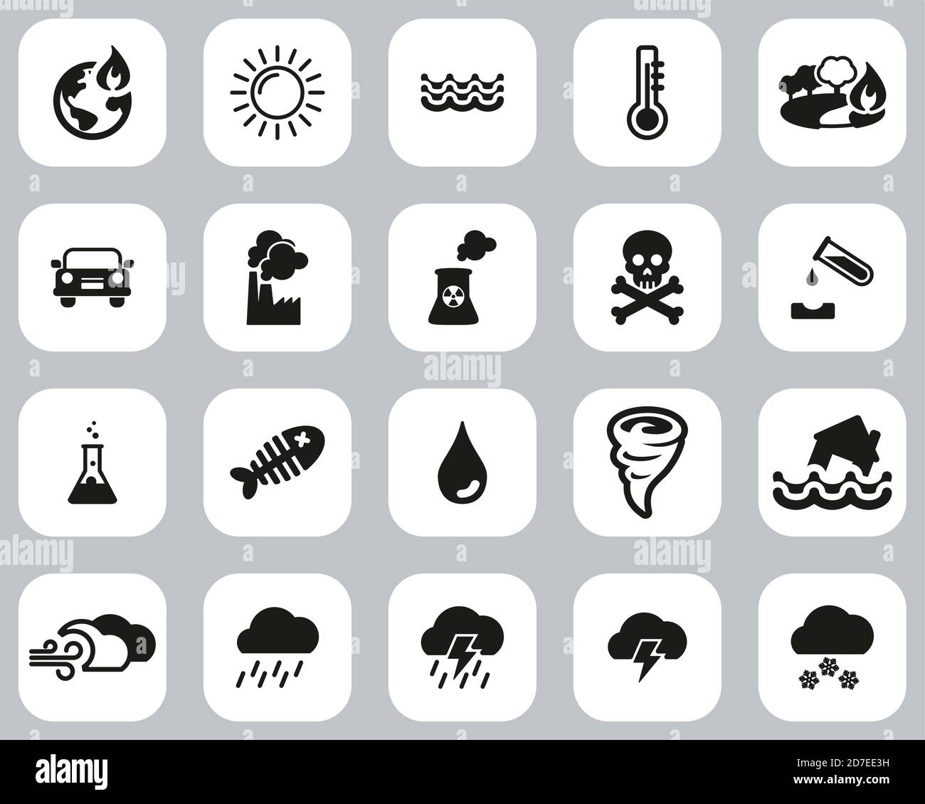 Global Warming Icons Black & White Flat Design Set Big Stock Vector