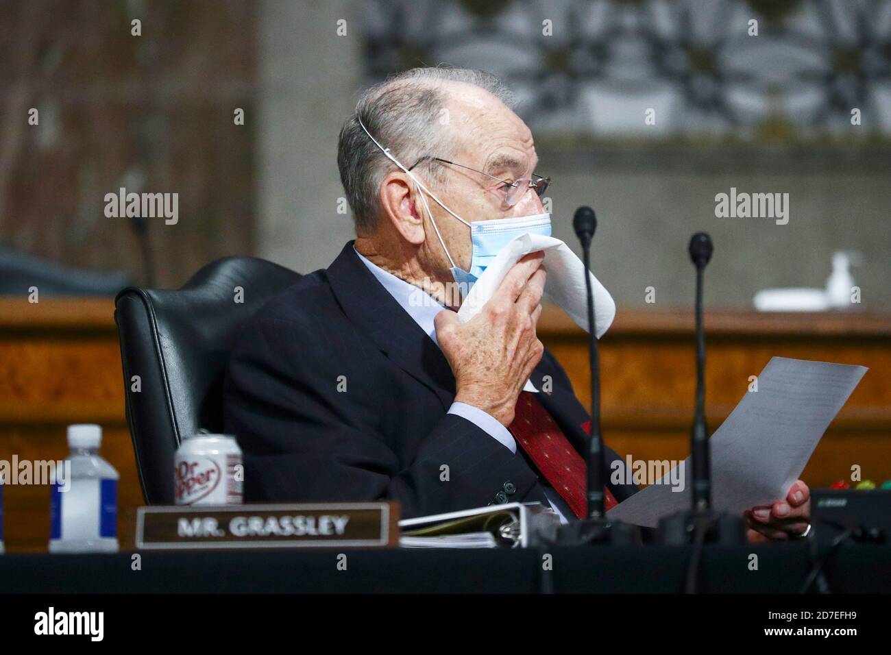Washington, Dc, USA. 21st Oct, 2020. U.S. Senator Charles Grassley (R-IA) attends a Senate Judiciary Committee meeting on the nomination of Judge Amy Coney Barrett to be an associate justice of the U.S. Supreme Court, on Capitol Hill in Washington, U.S., October 22, 2020. (Photo by Hannah McKay/Pool/Sipa USA) Credit: Sipa USA/Alamy Live News Stock Photo