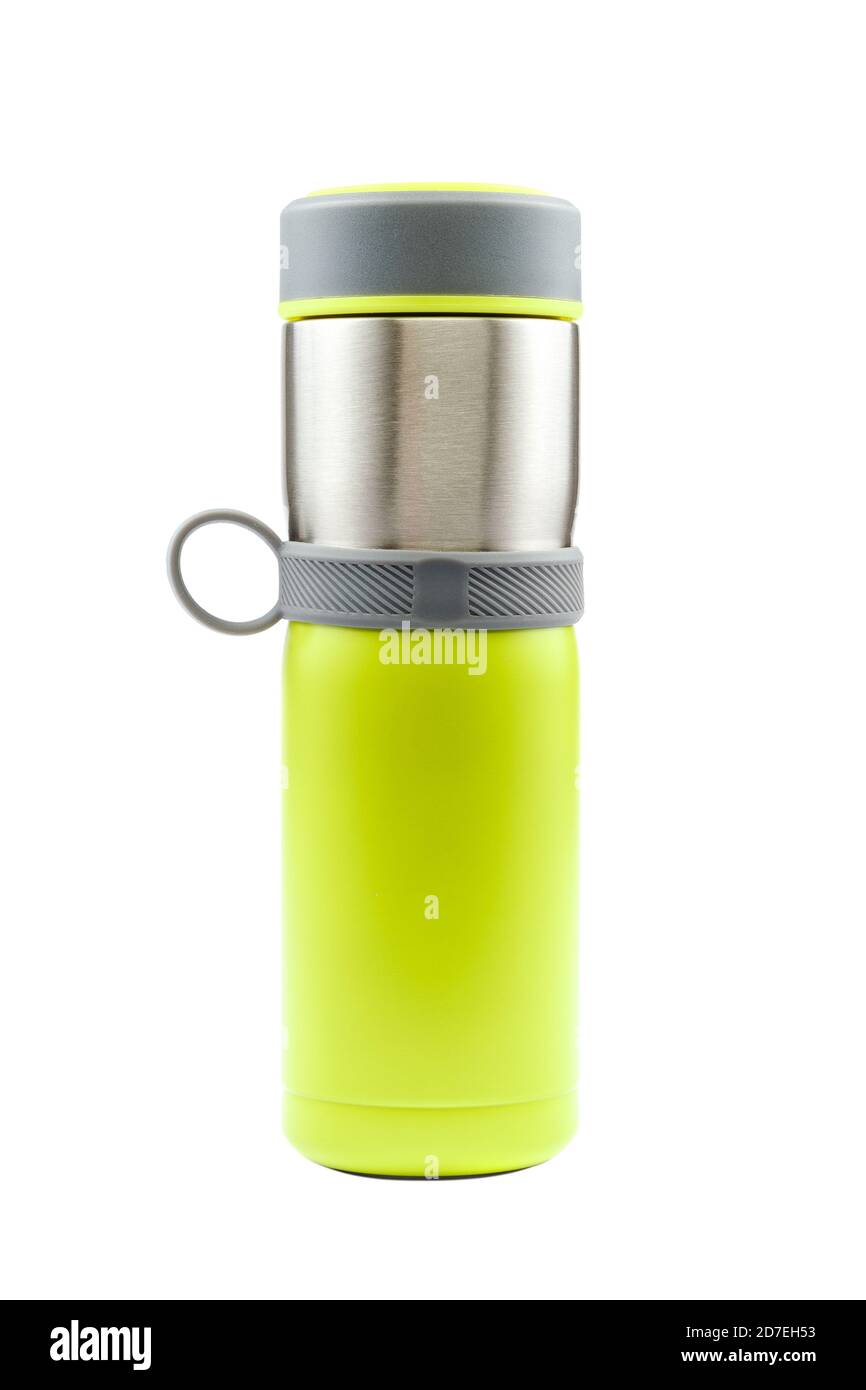 Stylish glass thermos isolated on white background Stock Photo Alamy
