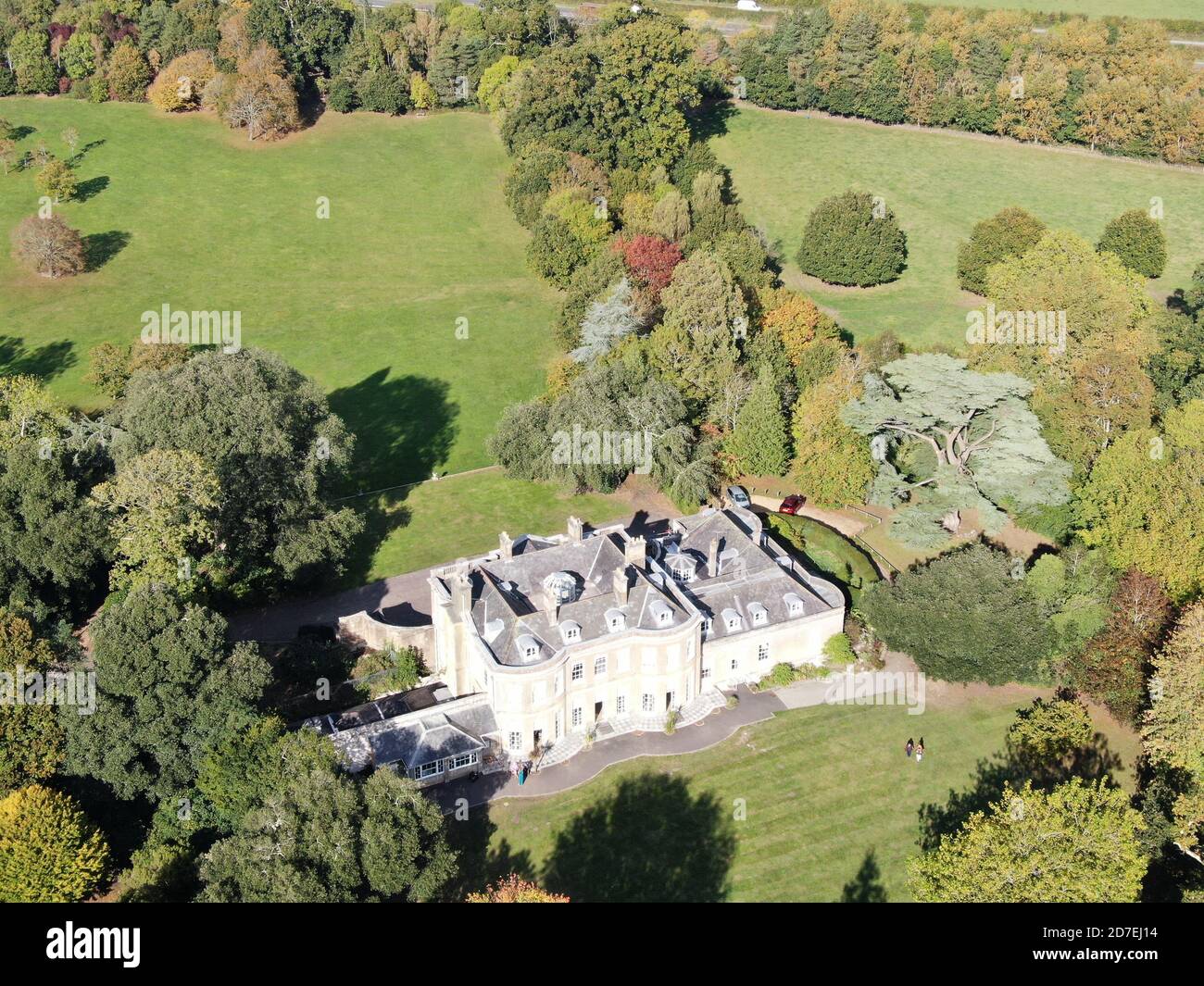 aerial view of Upton House in Upton Country park, a public recreation