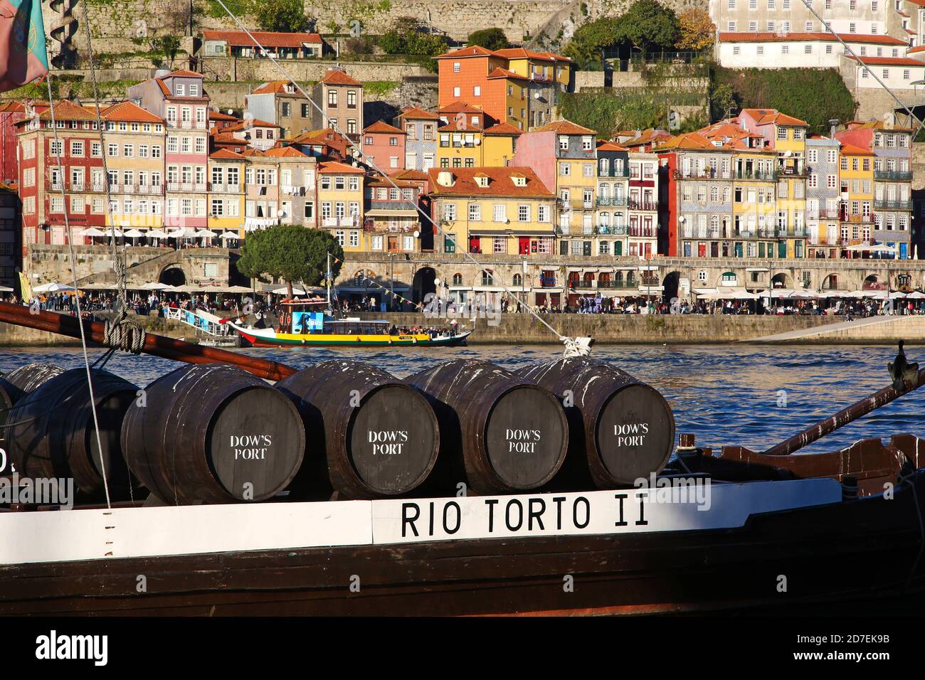 Casks of Port wine on Douro river. Some casks of Port wine loaded on a