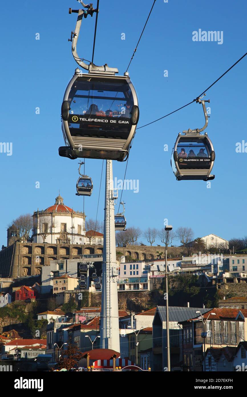 The Gaia cable car in Porto. The cable connects Gaia riverside