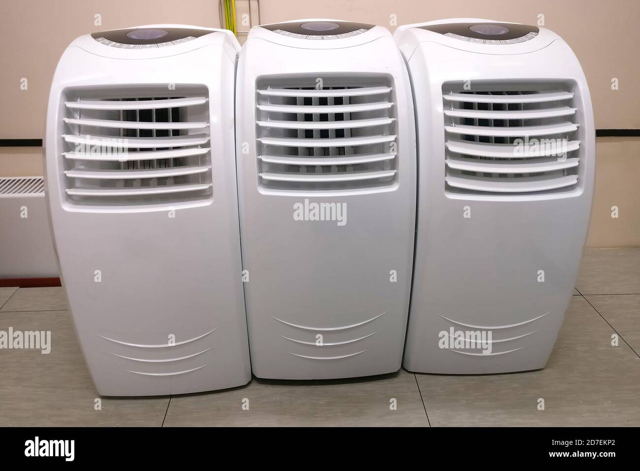 Portative air cooling system in the shop at the factory. Mobile air  conditioning system for production. Portable conditioners in enterprise  Stock Photo - Alamy