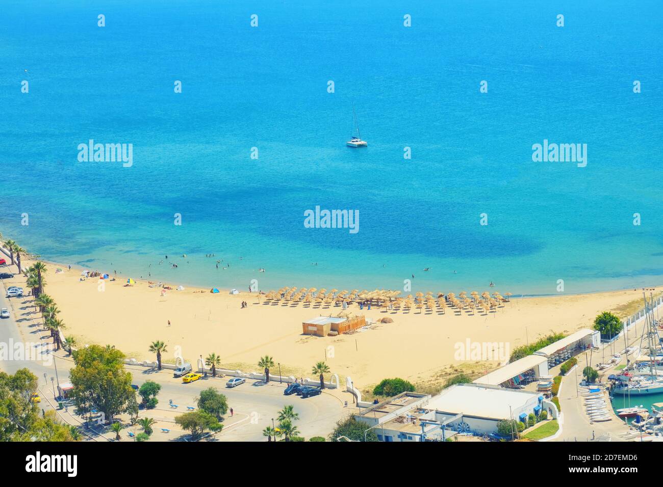 Sea Beach Port With Yachts And Coastal Road Top View Sidi Bou Said sea-beach-port-with-yachts-and-coastal-road-top-view-sidi-bou-said