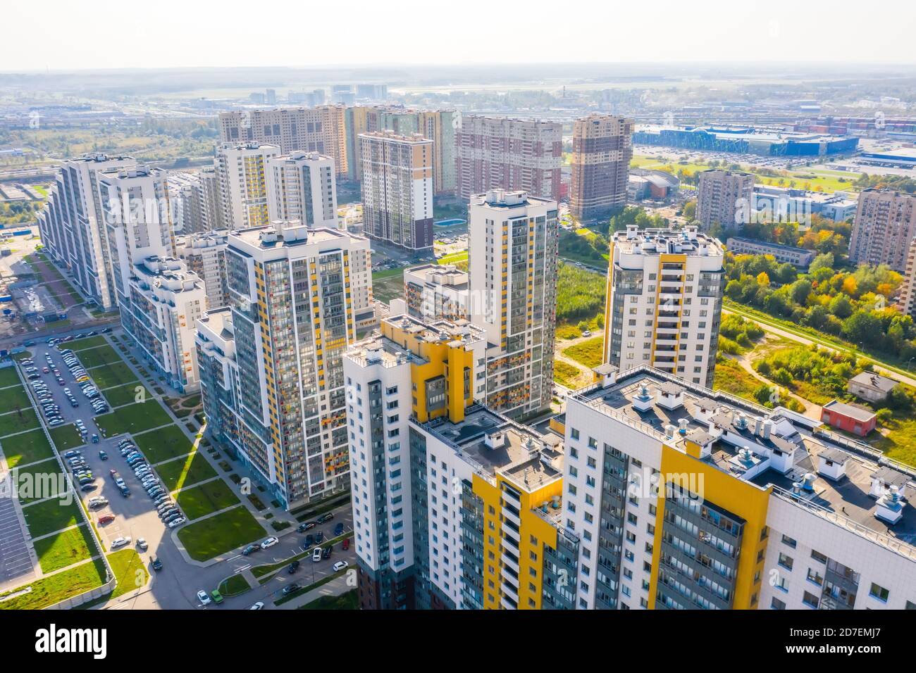 Panoramic aerial view of the city with multi-storey residential ... - Residential Towers With Panoramic City Views