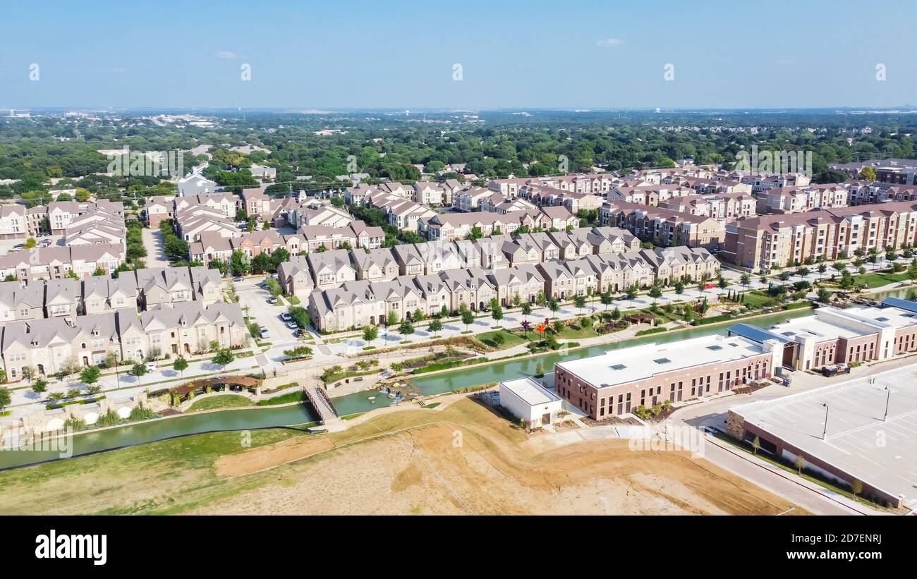 Top view new development riverside residential and commercial