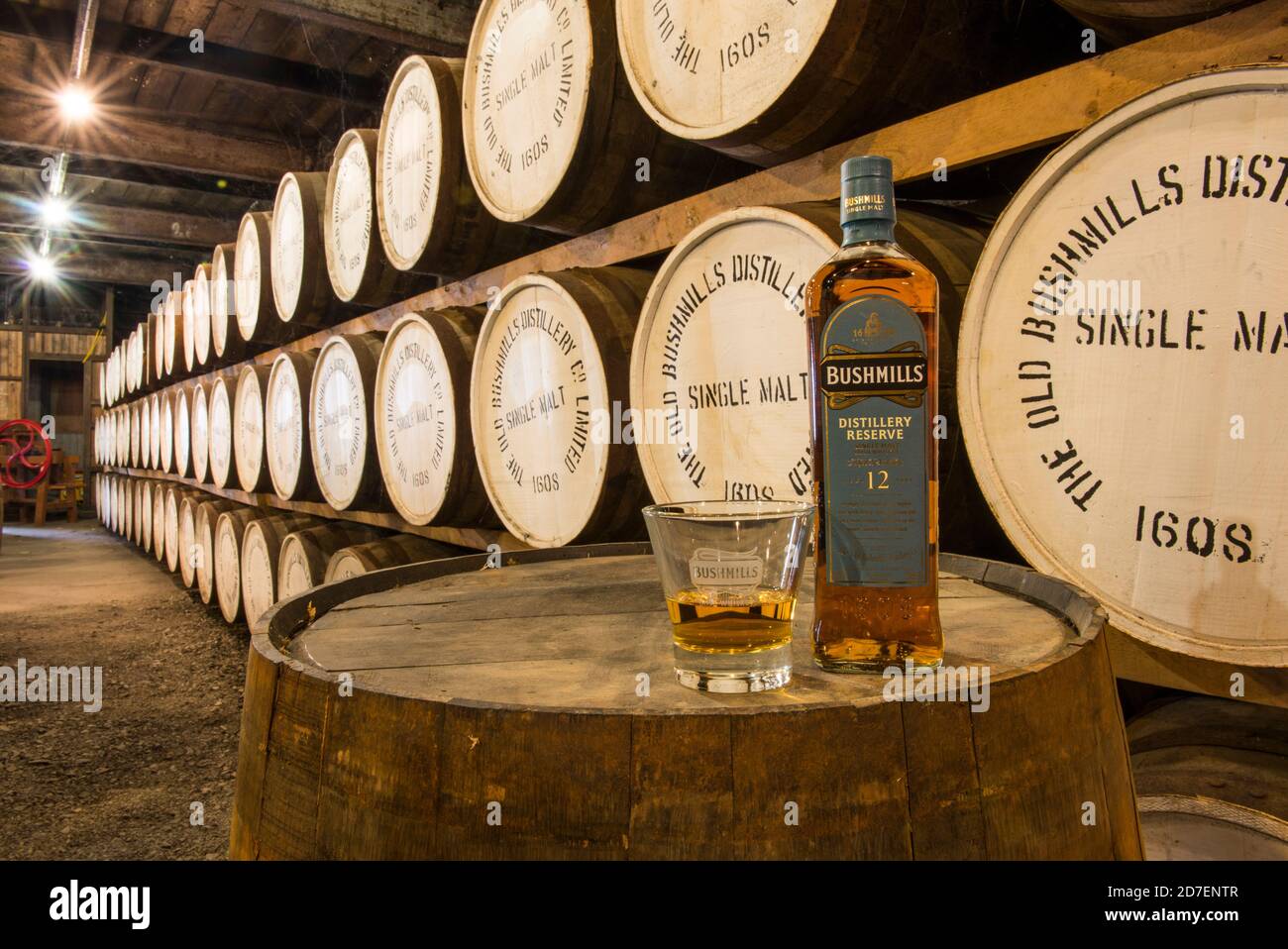 Bushmills whisky produced at a distillery in Bushmills, County Antrim, Northern Ireland, U.K. Stock Photo