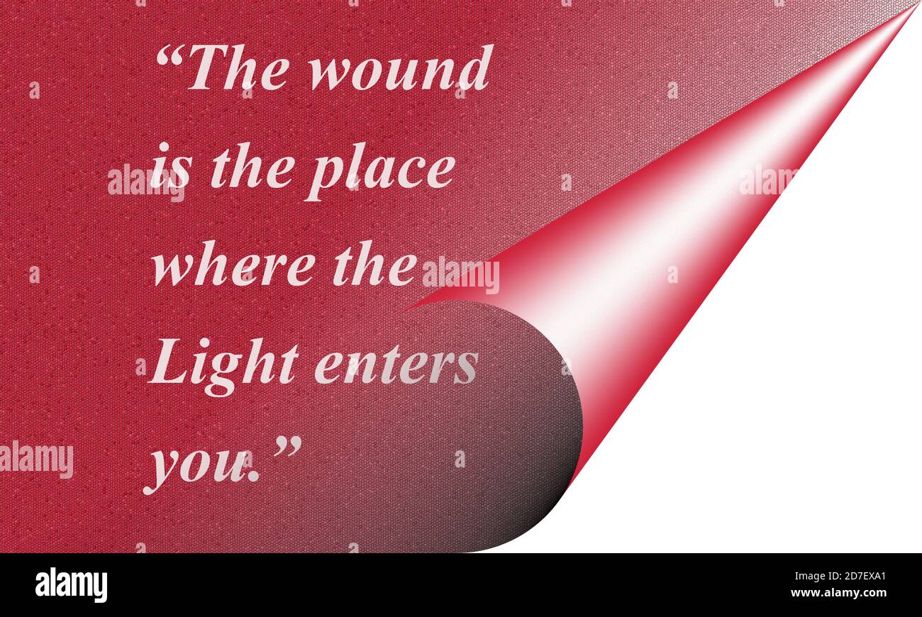 The Wound Is The Place - Ancient Persian Poet and Philosopher Rumi Quote On Red Background With Mosaic Effect Stock Photo
