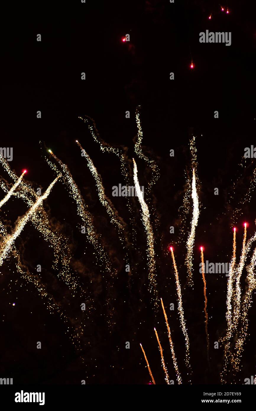 Firework display, firework rocket, Bonfire night (Guy Fawkes Night) in Battersea Park, London Stock Photo