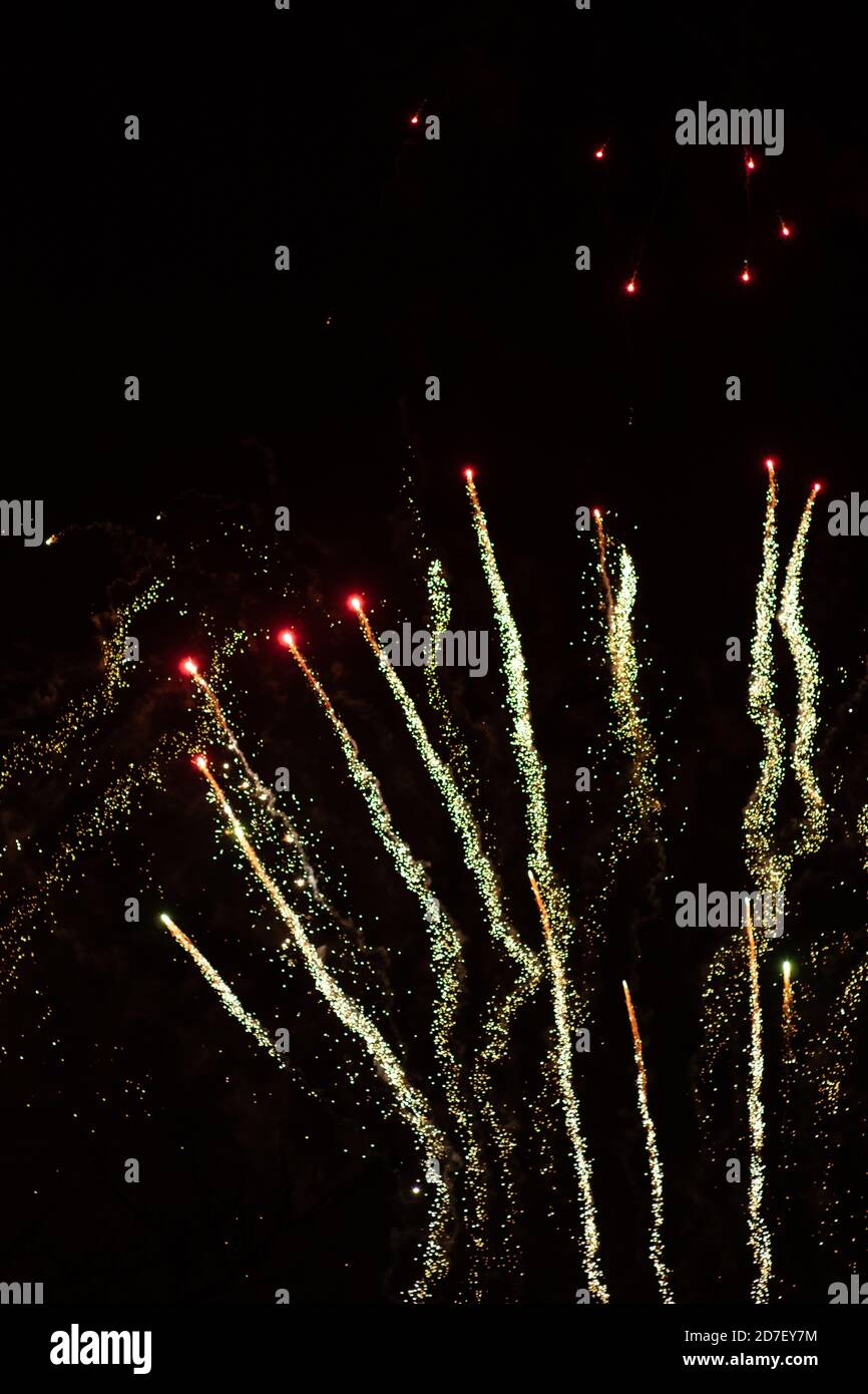 Firework display, firework rocket, Bonfire night (Guy Fawkes Night) in Battersea Park, London Stock Photo