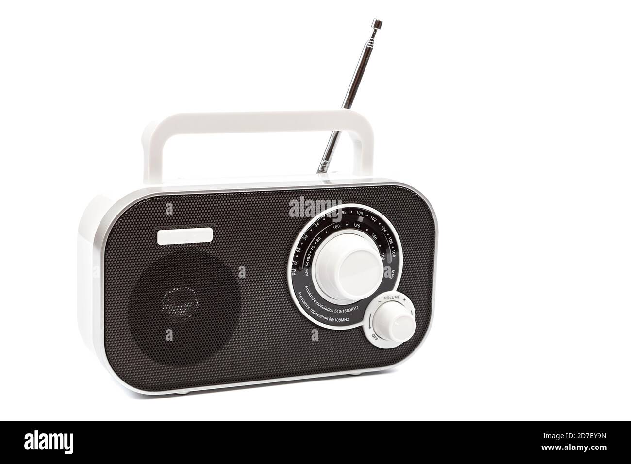 Stylish compact radio receiver isolated on white background Stock Photo