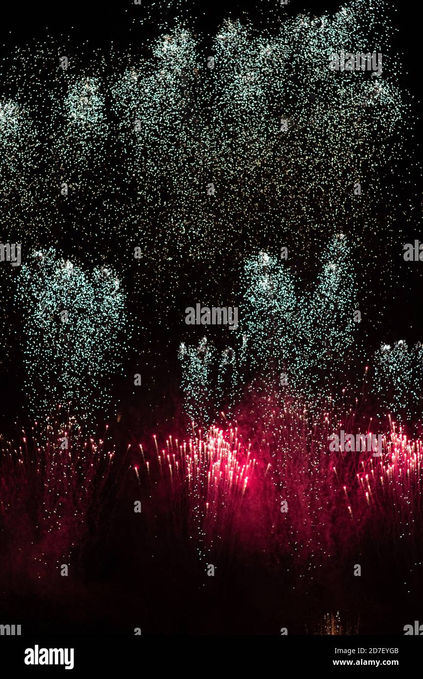 Firework display, firework rocket, Bonfire night (Guy Fawkes Night) in Battersea Park, London Stock Photo