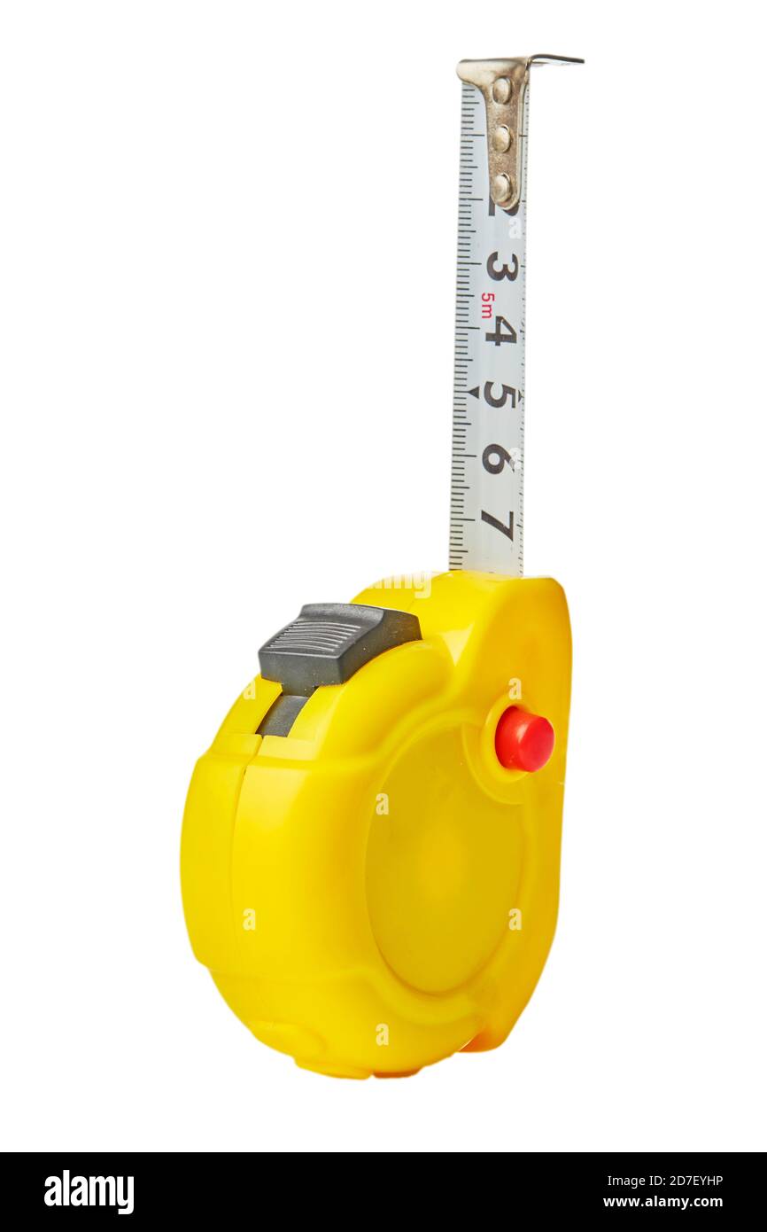 Yellow tape measure isolated on white background Stock Photo - Alamy