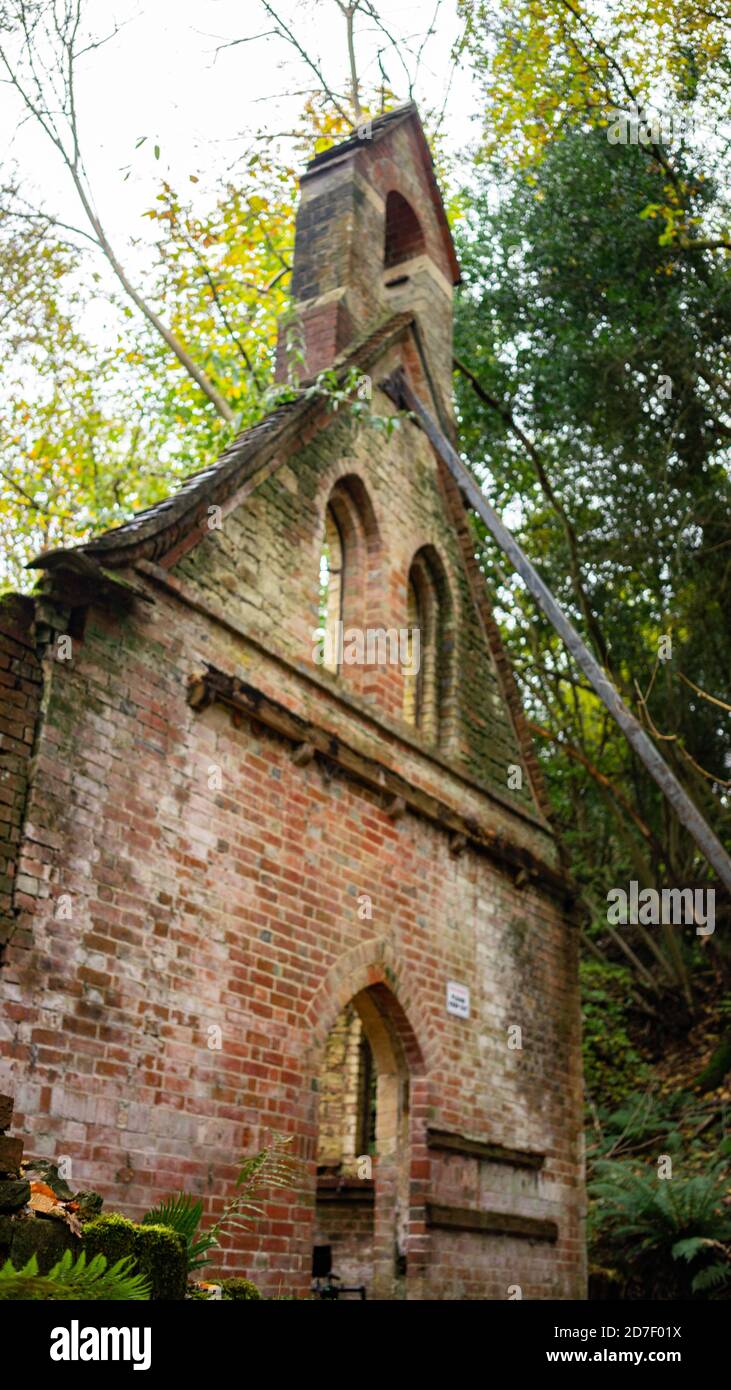 The derelict victorian school in Bedham woods near Petworth in West ...