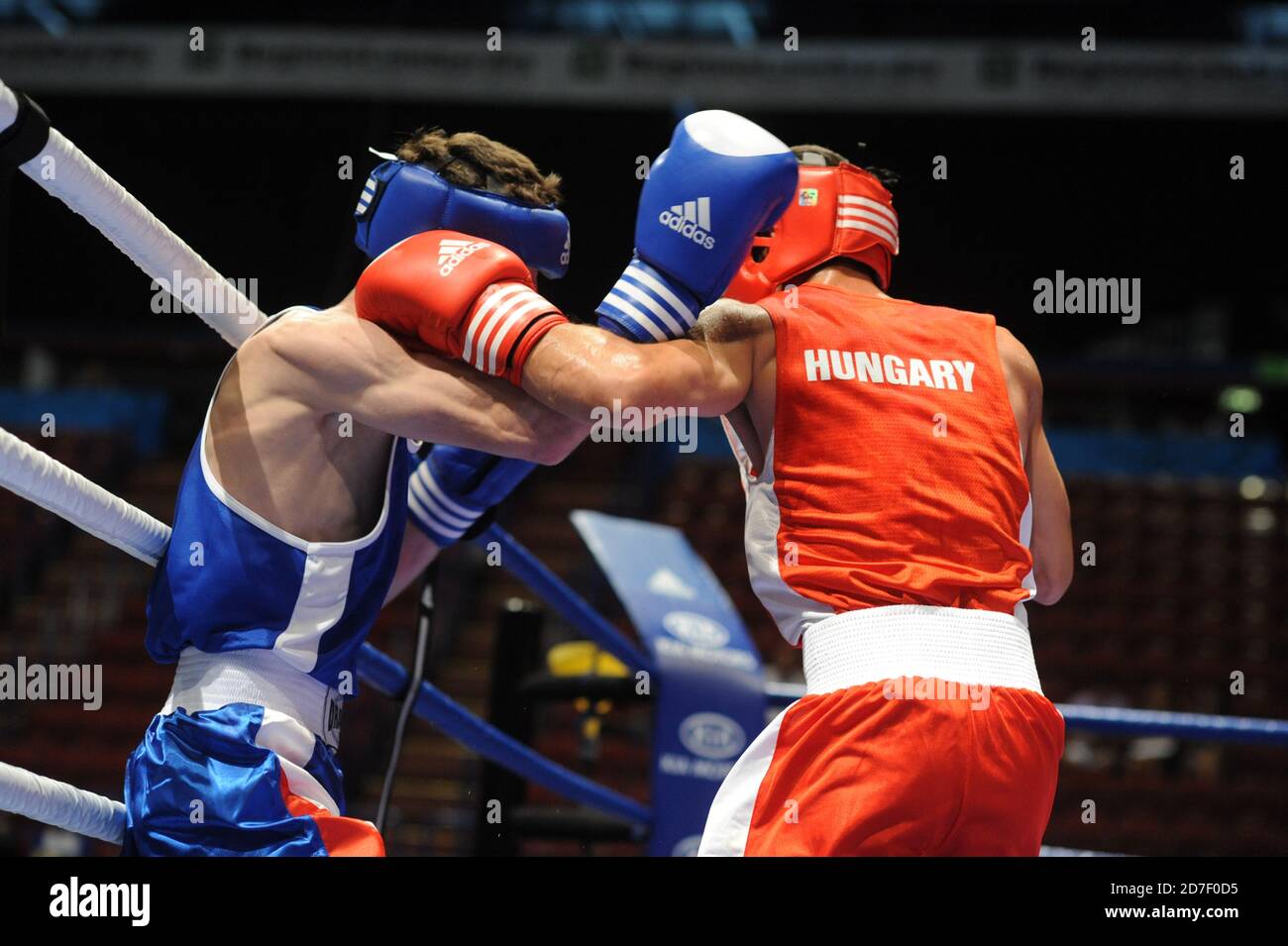 Boxers fighting during an amateur boxing match during the AIBA World Boxing Champioship in Milan 2009. Stock Photo