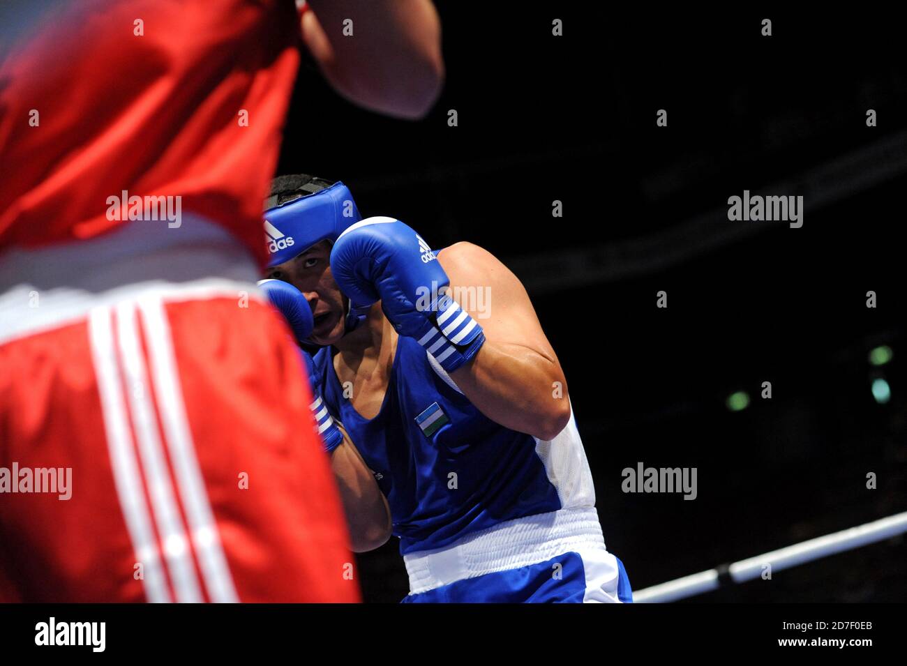 Boxers fighting during an amateur boxing match during the AIBA World Boxing Champioship in Milan 2009. Stock Photo