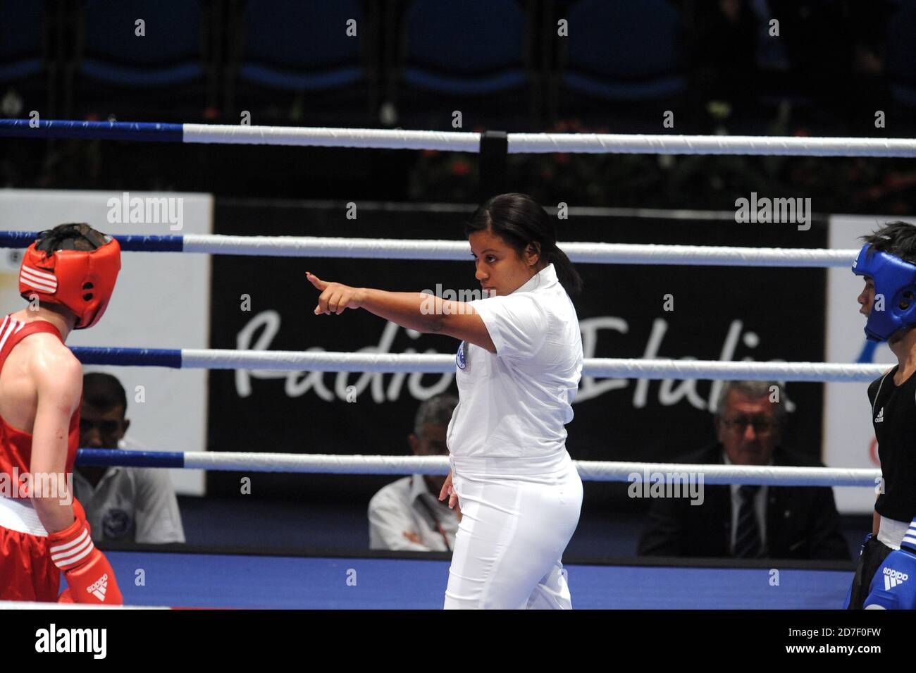 Female referee during an mmateur boxe match during the AIBA World Boxing Champioship in Milan 2009. Stock Photo