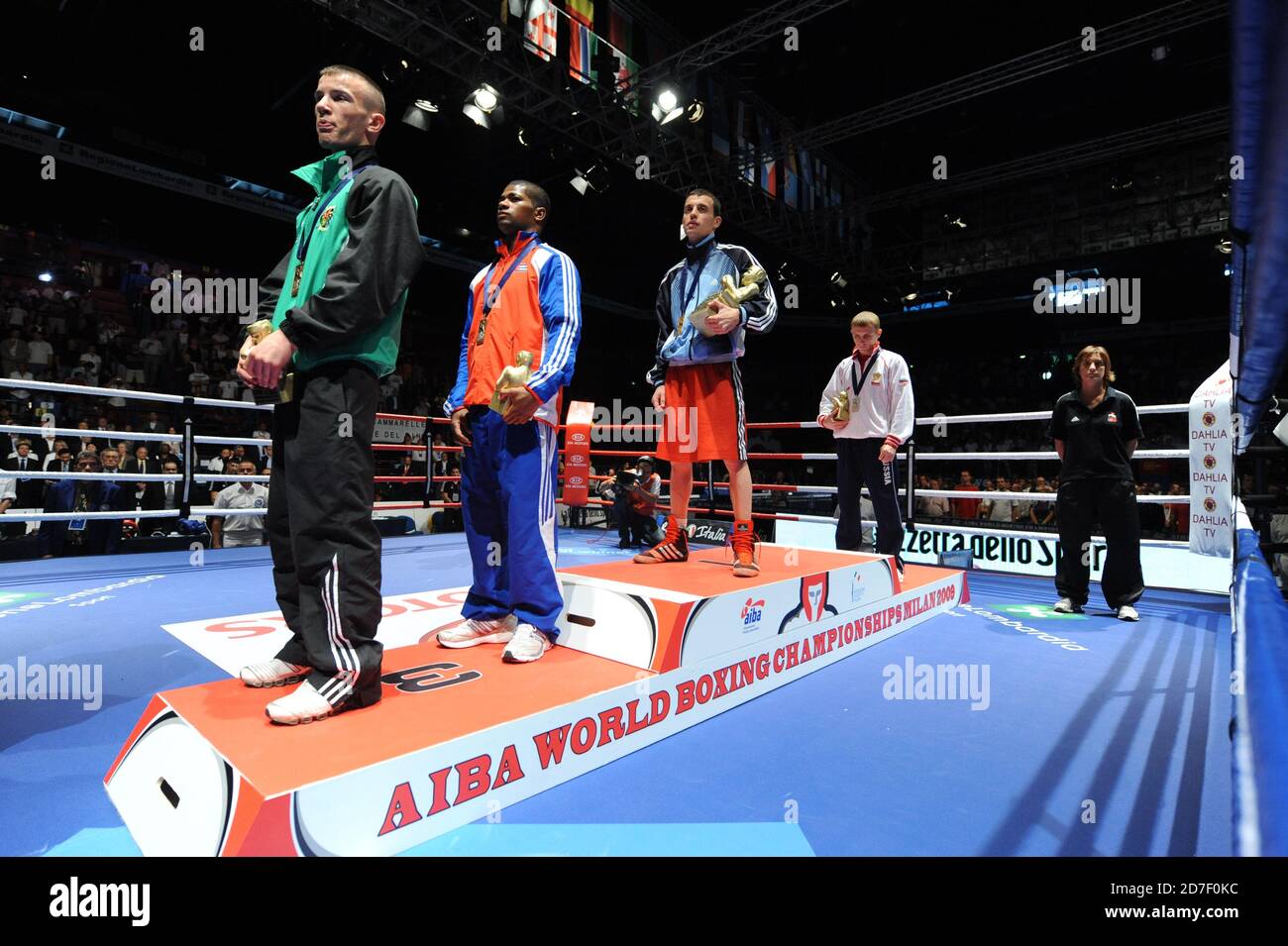 Amateur boxers during medals ceremony of the AIBA World Boxing