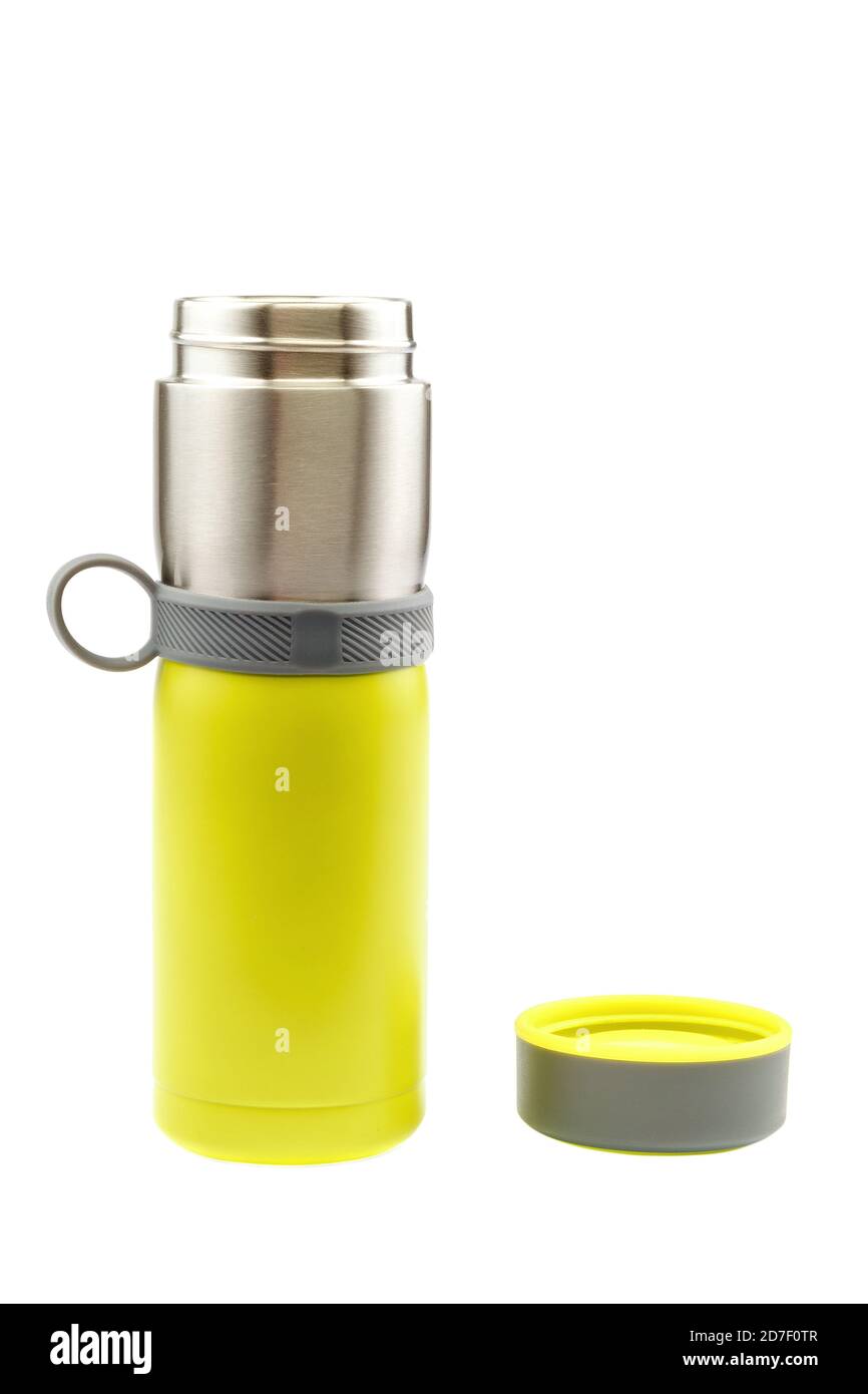 Stylish glass thermos isolated on white background Stock Photo Alamy