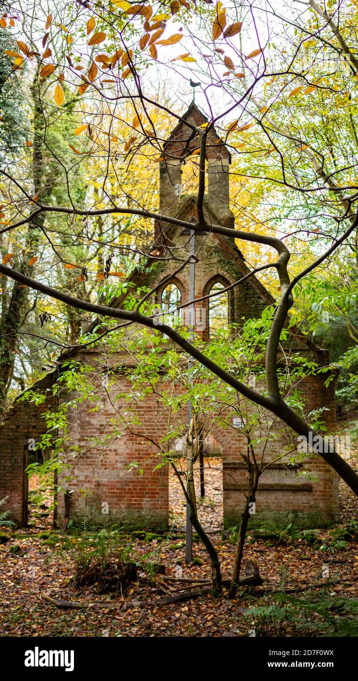 The derelict victorian school in Bedham woods near Petworth in West ...