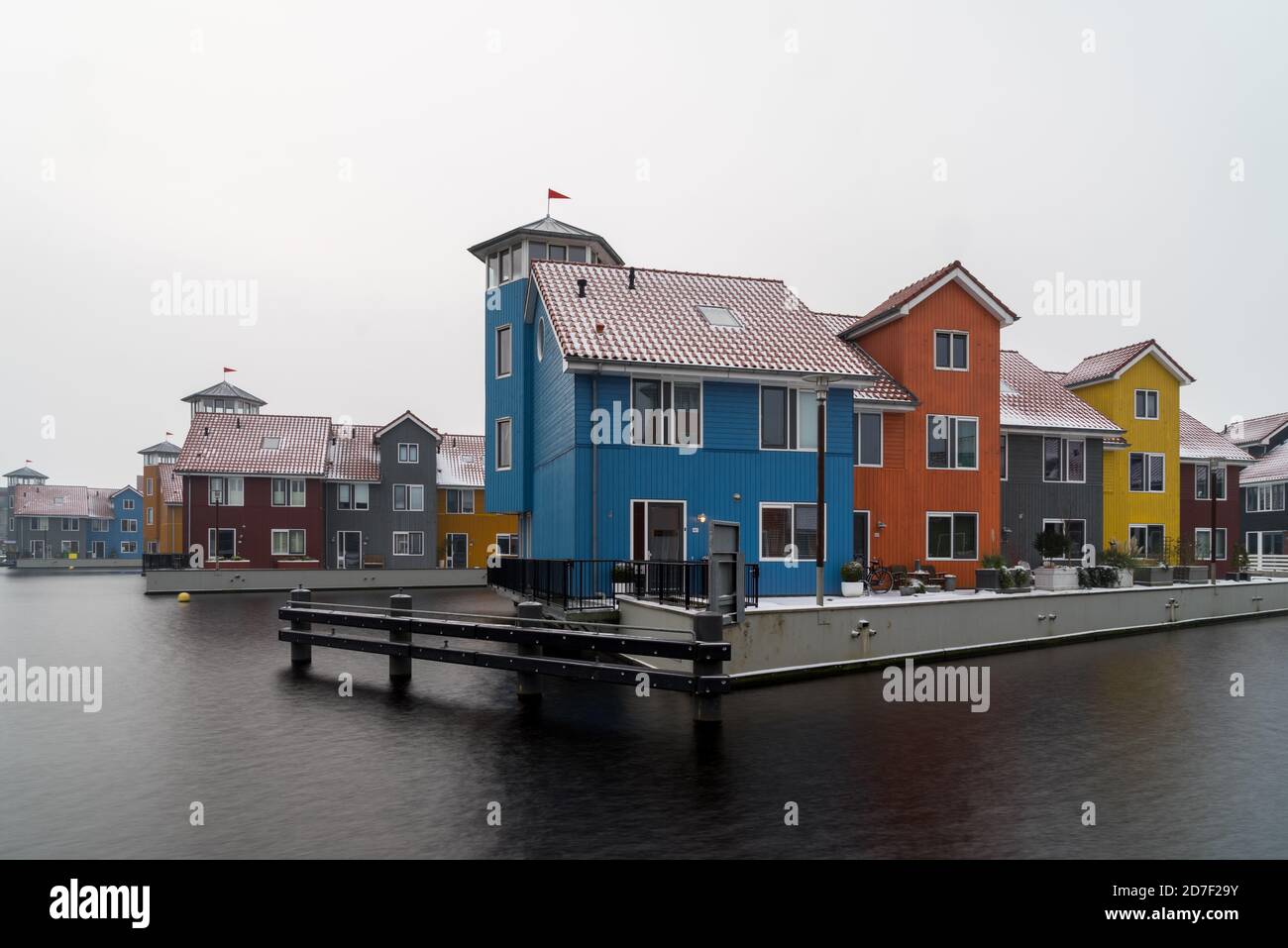 The colourfull houses in Reitdiephaven in Groningen Stock Photo