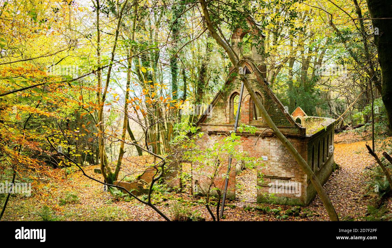 The derelict victorian school in Bedham woods near Petworth in West ...