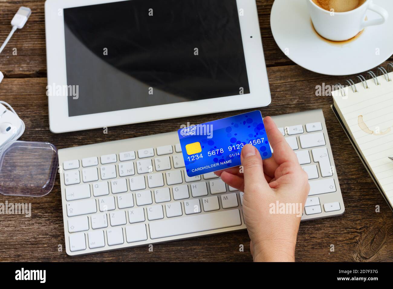 Online Shop with Credit card  Background for Design Stock Photo