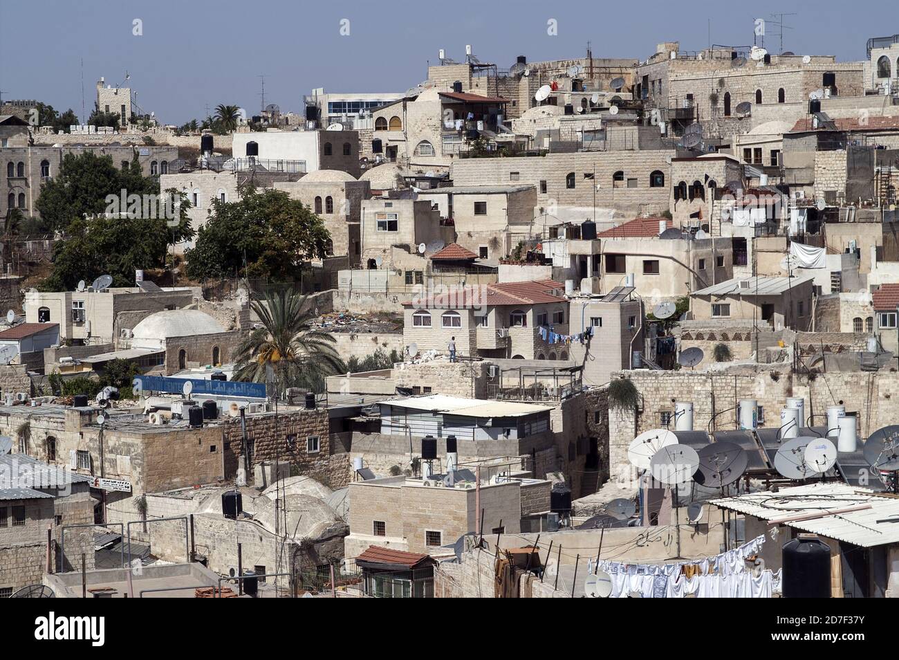 ירושלים, Jerusalem, Jerozolima, Israel, Izrael, ישראל; Old Jerusalem seen from above, roofs with antennas. Stock Photo