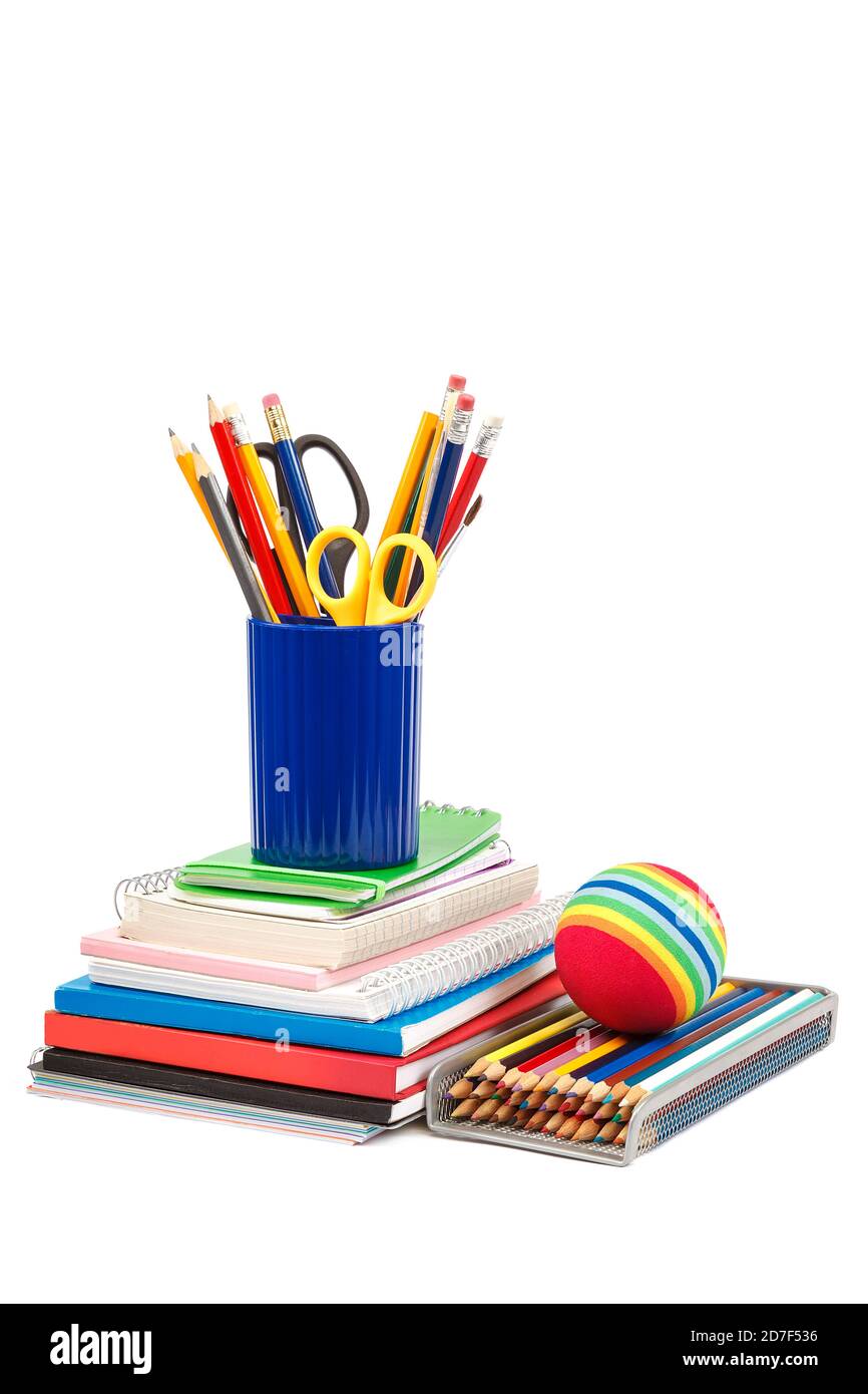 Office school supplies isolated on white background Stock Photo Alamy