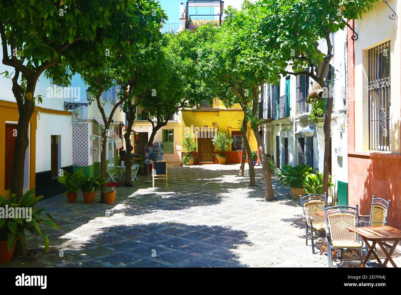 Little square of Barrio de Santa Cruz, Sevilla Stock Photo