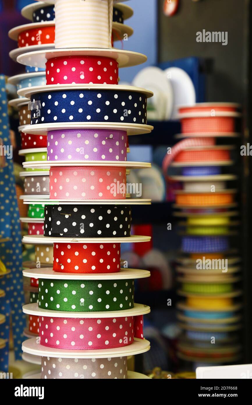 Ribbons in a store of Valencia, Spain Stock Photo