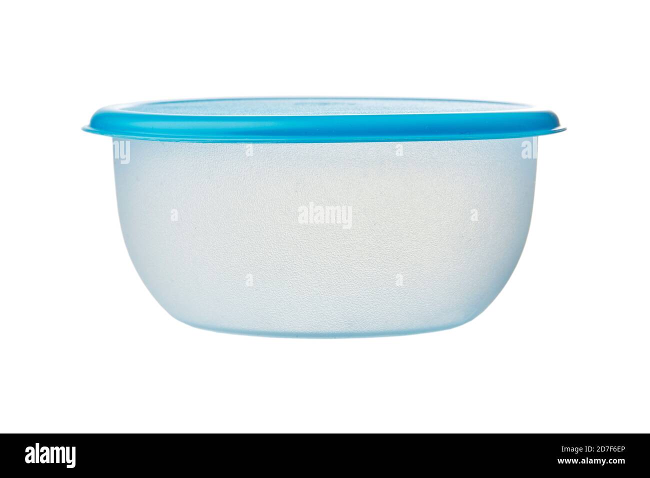 white plastic box with blue cab isolated on white background close up ...