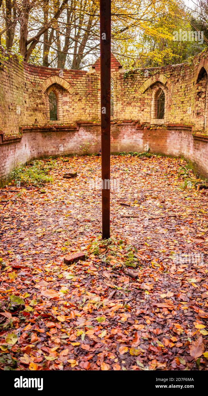 The derelict victorian school in Bedham woods near Petworth in West ...