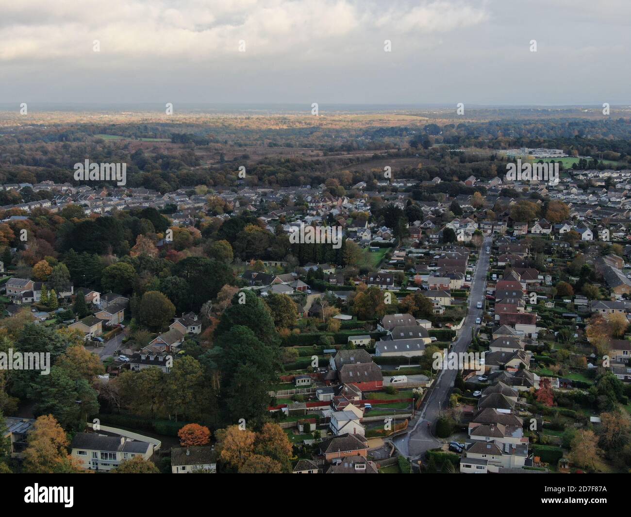 aerial view of Corfe Mullen in Dorset showing semirural location and