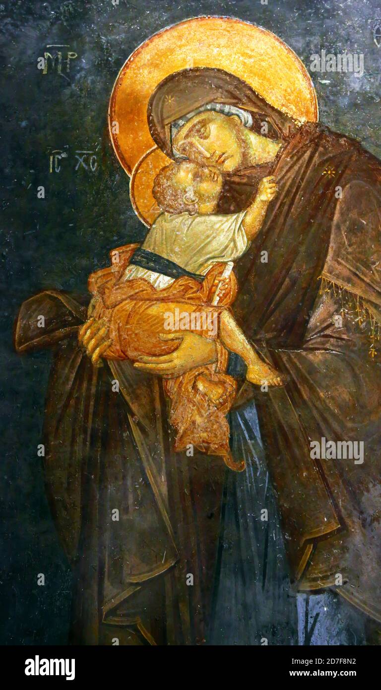Byzantine fresco of Mary and Jesus child, Istanbul, Turkey Stock Photo