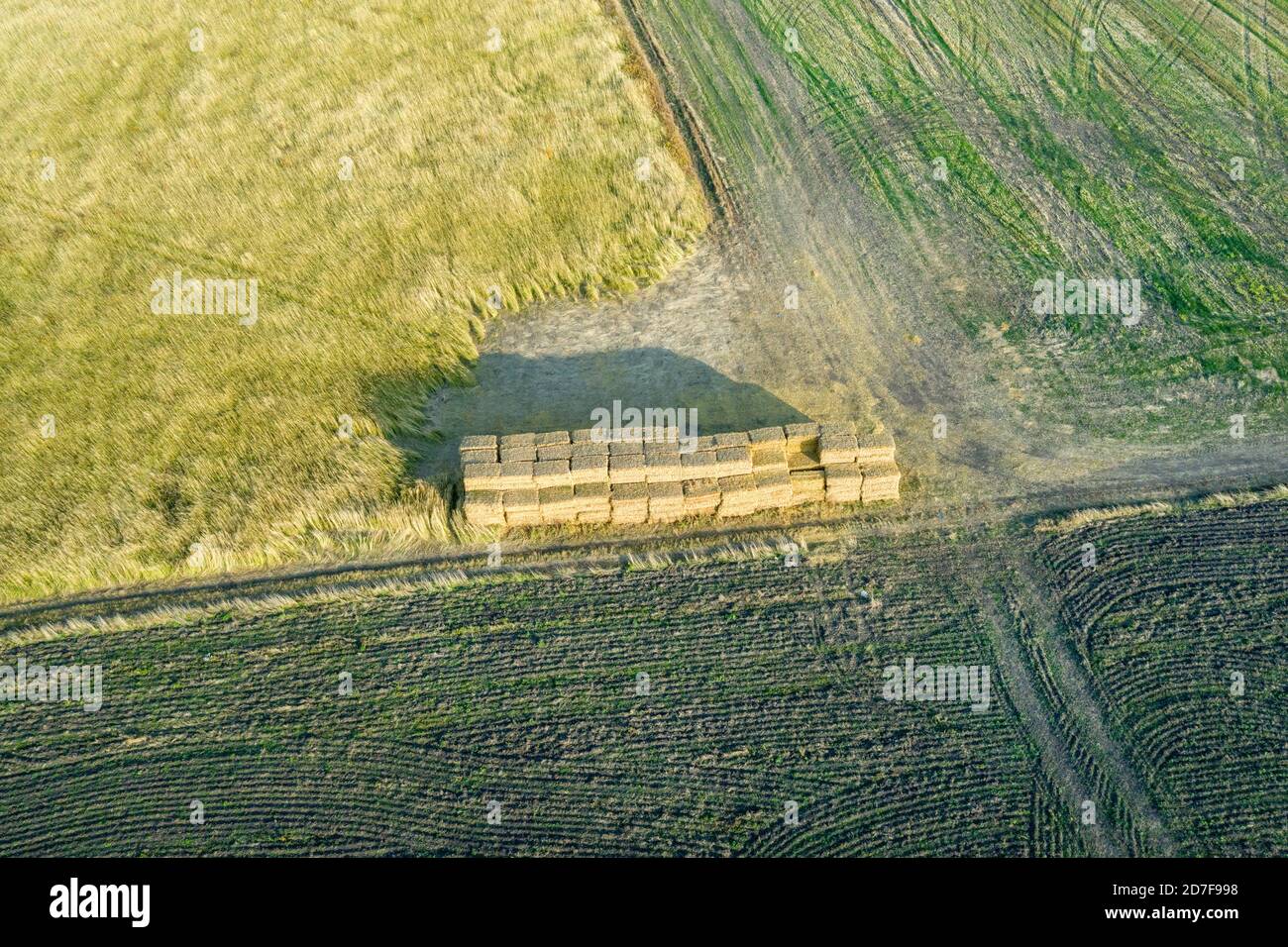Aerial view stacked haystack hi-res stock photography and images - Alamy