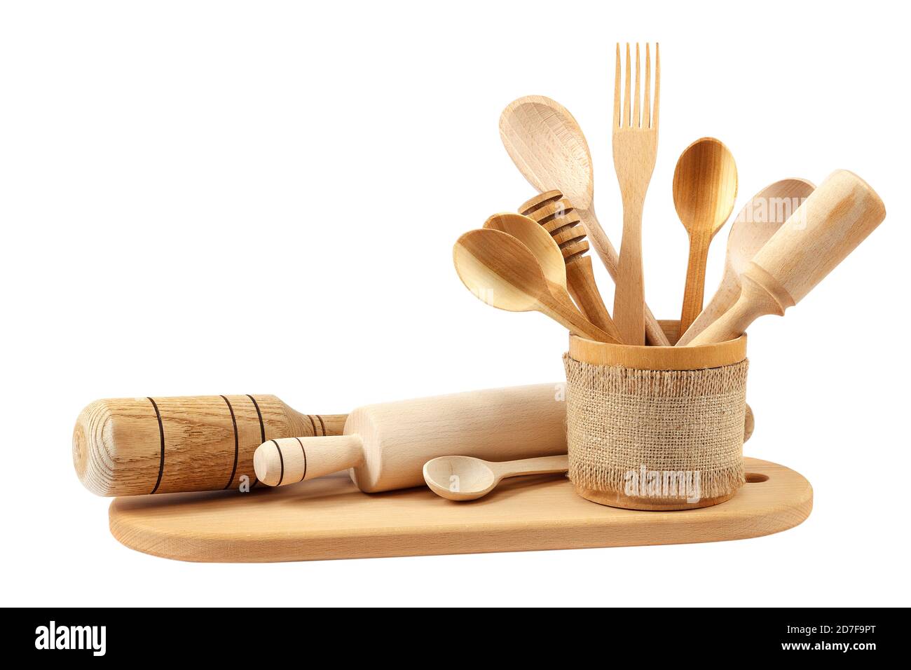 Wooden kitchen utensils isolated on white background Stock Photo - Alamy