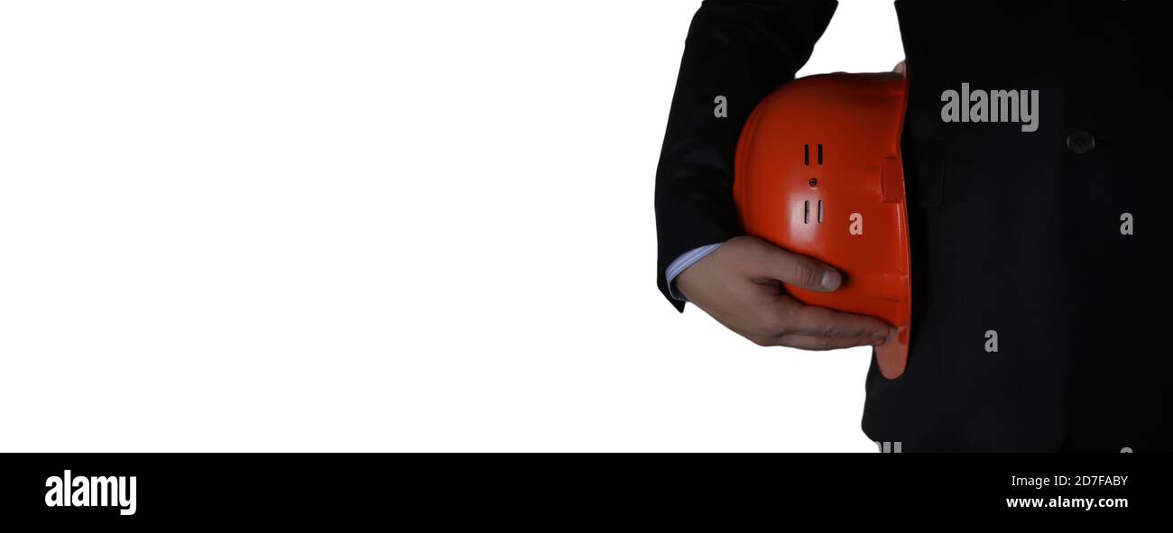 builder man in suit with helmet closeup empty place for your text Stock ...