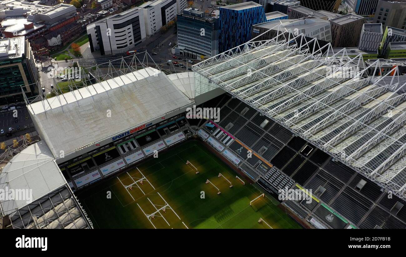 An aerial view of St James' Park, home of Newcastle United in Newcastle